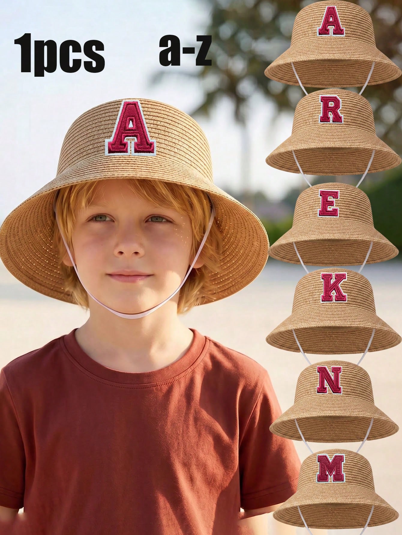 Straw Hat Summer - 1Pc 3-8Y Boys Coffee Bow Straw