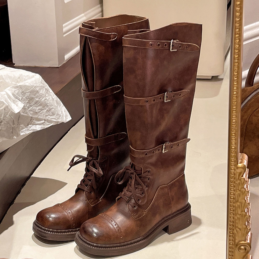 Women Fashion Youtube - Women's Knee High Boots Vintage Belt