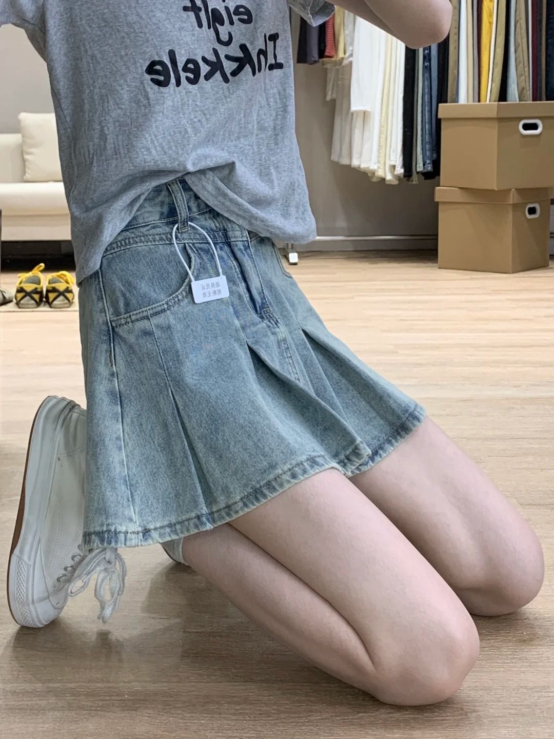 Women Fashion Jeans - Women High Waist Denim Pleated Skirt