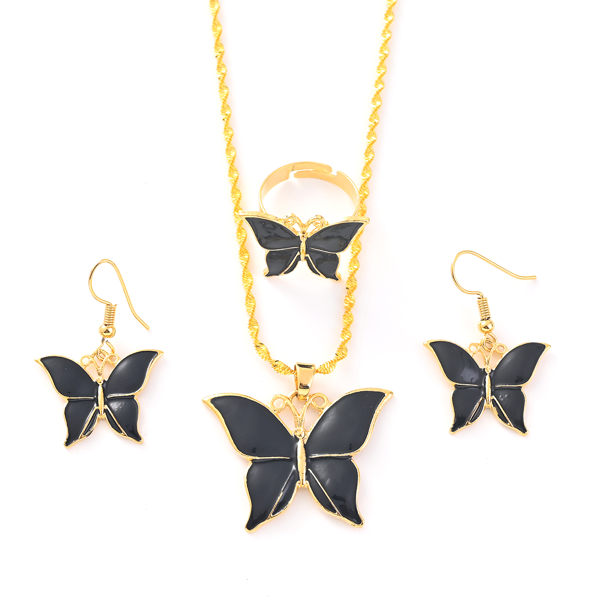 Women Fashion Png - Stylish Butterfly Pendant Necklaces Earrings Ring