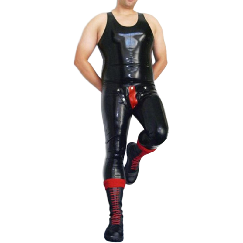 Sleeveless Jumpsuit - Black And Red Sexy Sleeveless Latex