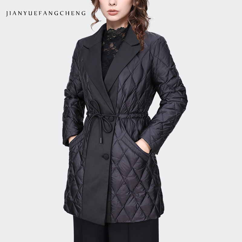 Women'S Fashion Quilted Jacket - Fashion Lapel Collar Women' Black Long