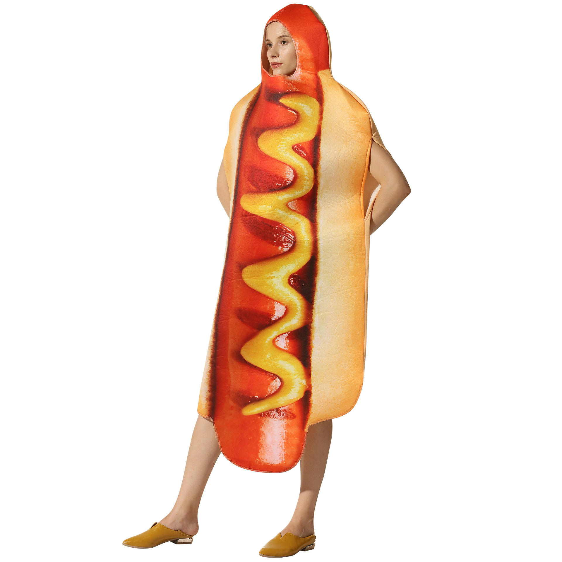 Sleeveless Jumpsuit - Funny 3D Print Hot Dog Hooded