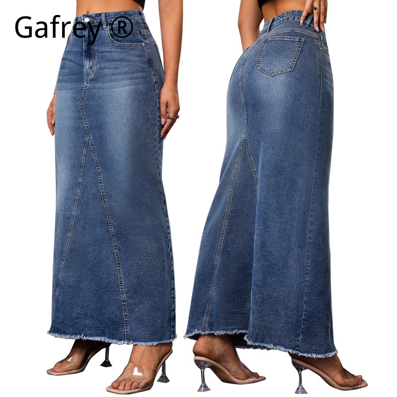Women Fashion Jeans - Women Denim Midi Skirt High Waist