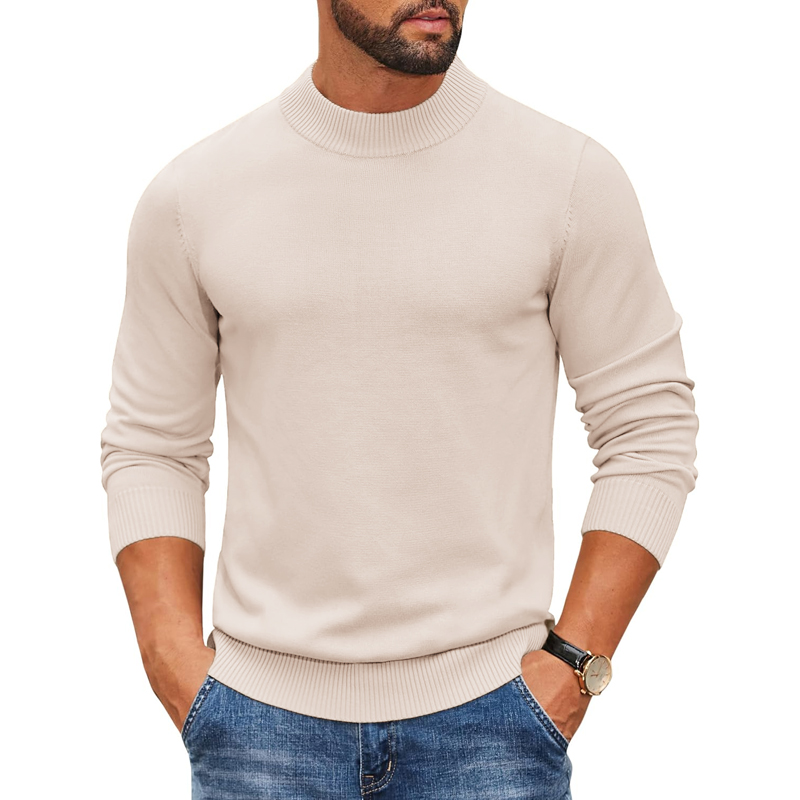 Ribbed Knit Sweater - 2026 Men's Mock Turtleneck Ribbed Knit