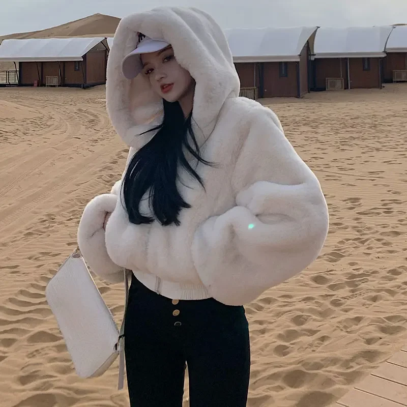 Women'S Fashion Quilted Jacket - Chic Women Faux Rabbit Fur Coat