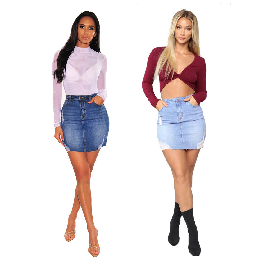 Women Fashion Jeans - Distressed Denim Mini Skirts For Women