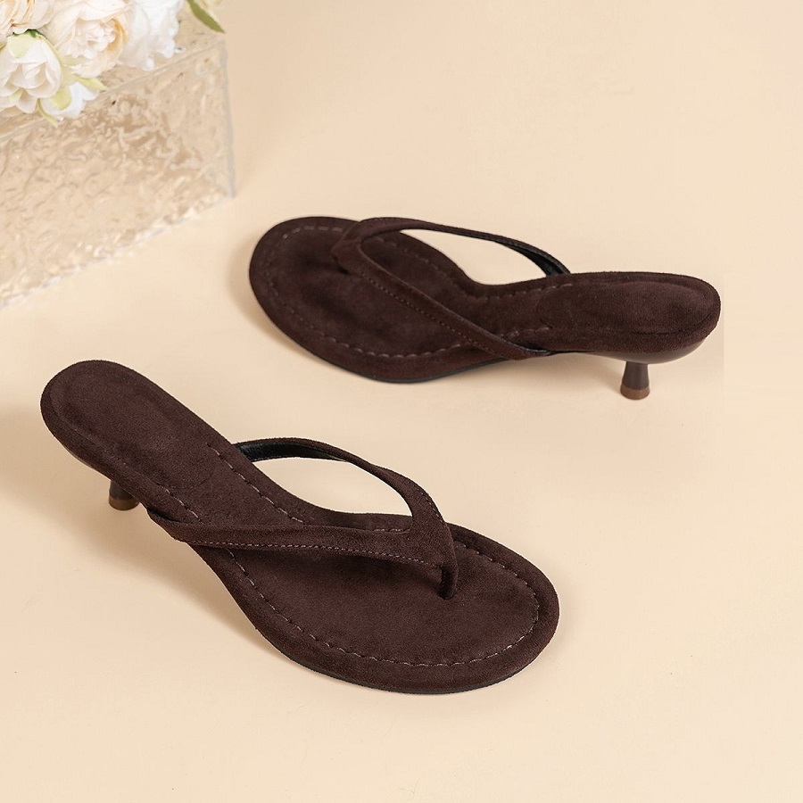 Women'S Fashion Walking Shoes - New Faux Suede Heeled Thong Sandals