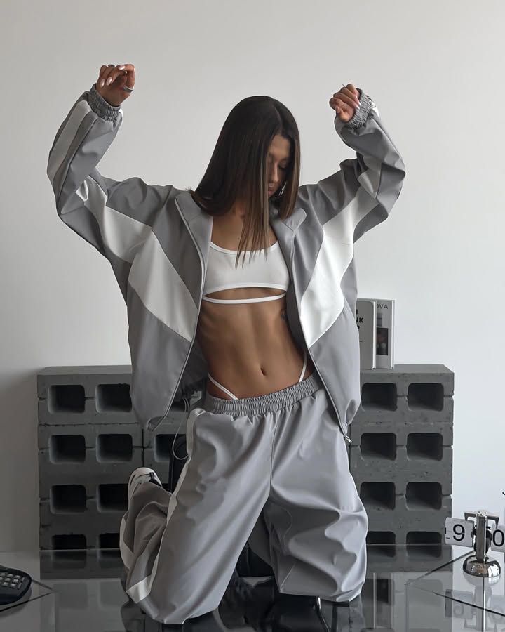 Women'S Fashion Knitwear - Oversized Tracksuit Colorblock Casualwear Zippered Tracksuit