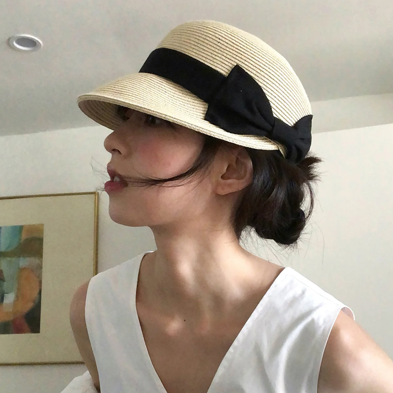 Straw Hat Summer - Bow Dome Straw Peaked Hat for
