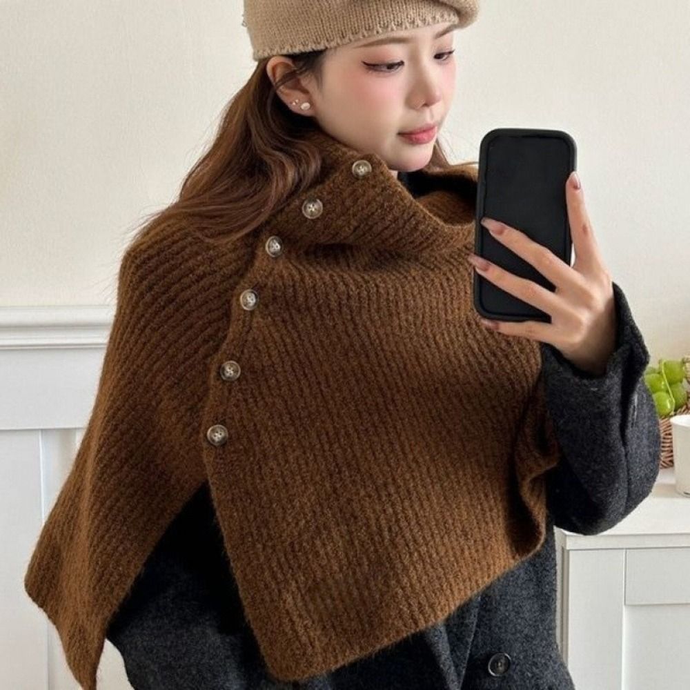 Women'S Fashion Knitwear - Classic Button Knitted Shawl Warm Thicken
