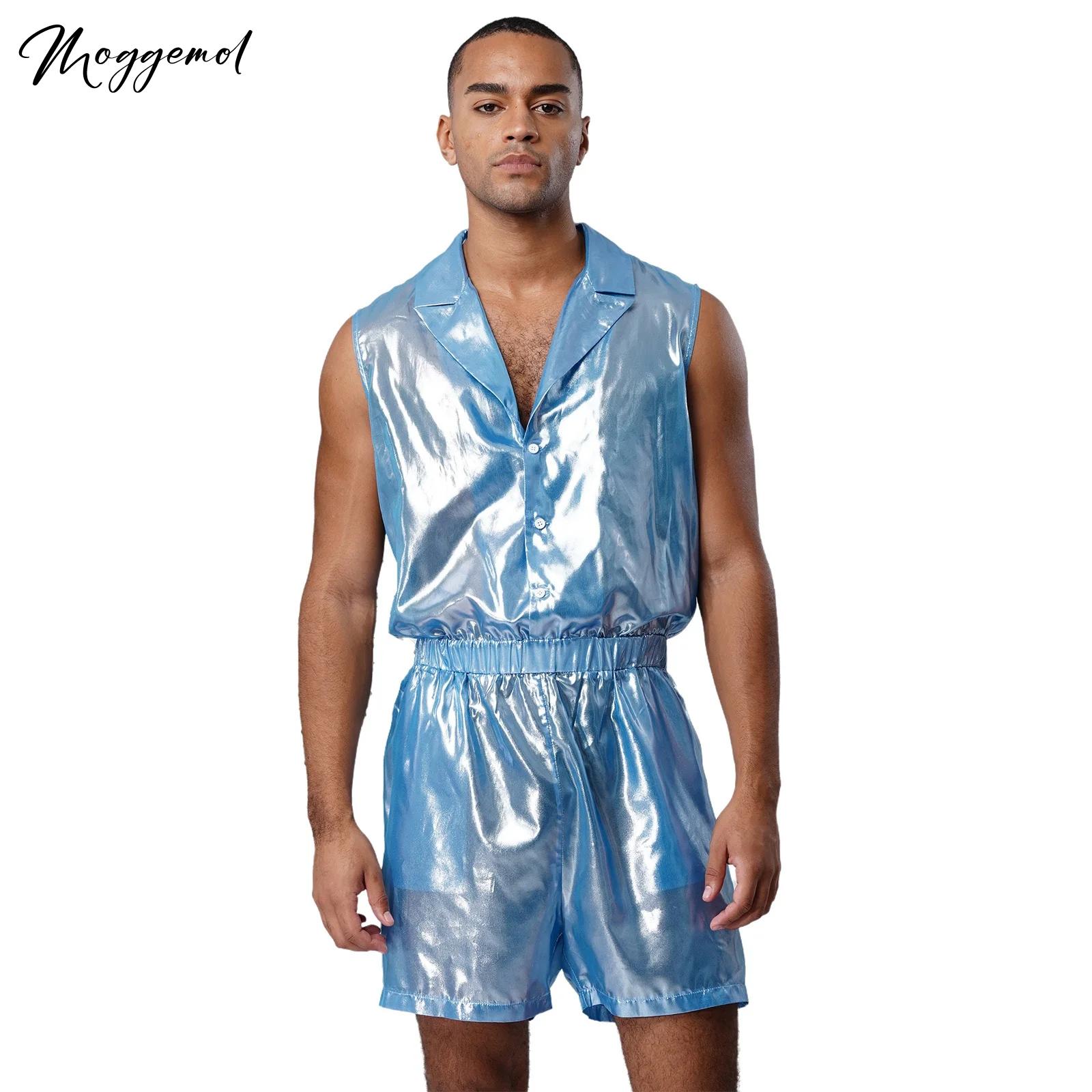 Mens Sheer Shiny Metallic Chif - огляд і ціна Sleeveless Jumpsuit