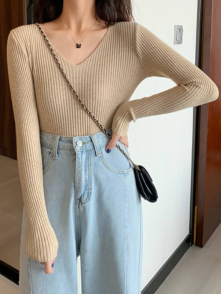 2026 Basic B-neck Solid Autumn - огляд і ціна Ribbed Knit Sweater