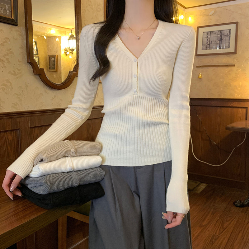 Stretch Slim Fit V-Neck Knitte - огляд і ціна Ribbed Knit Sweater
