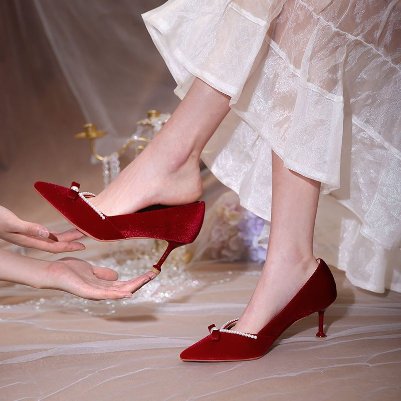 Red High Heel Pearl Ladies Pum - огляд і ціна Women'S Fashion Quick Delivery