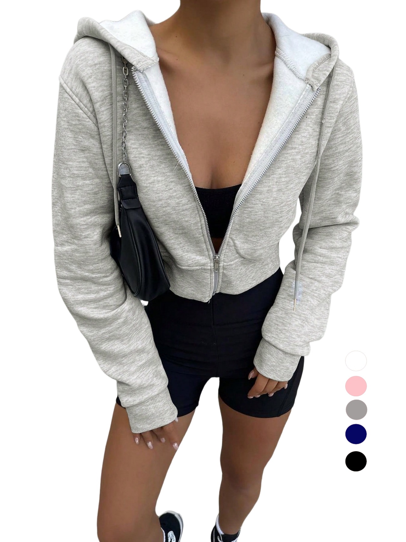 Women's Gray Cropped Zip Up Ho - огляд і ціна Women'S Fashion Zip Up Hoodies