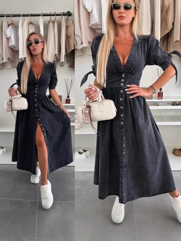 Fashionable Denim Dress V-Neck - огляд і ціна Women Fashion Jeans
