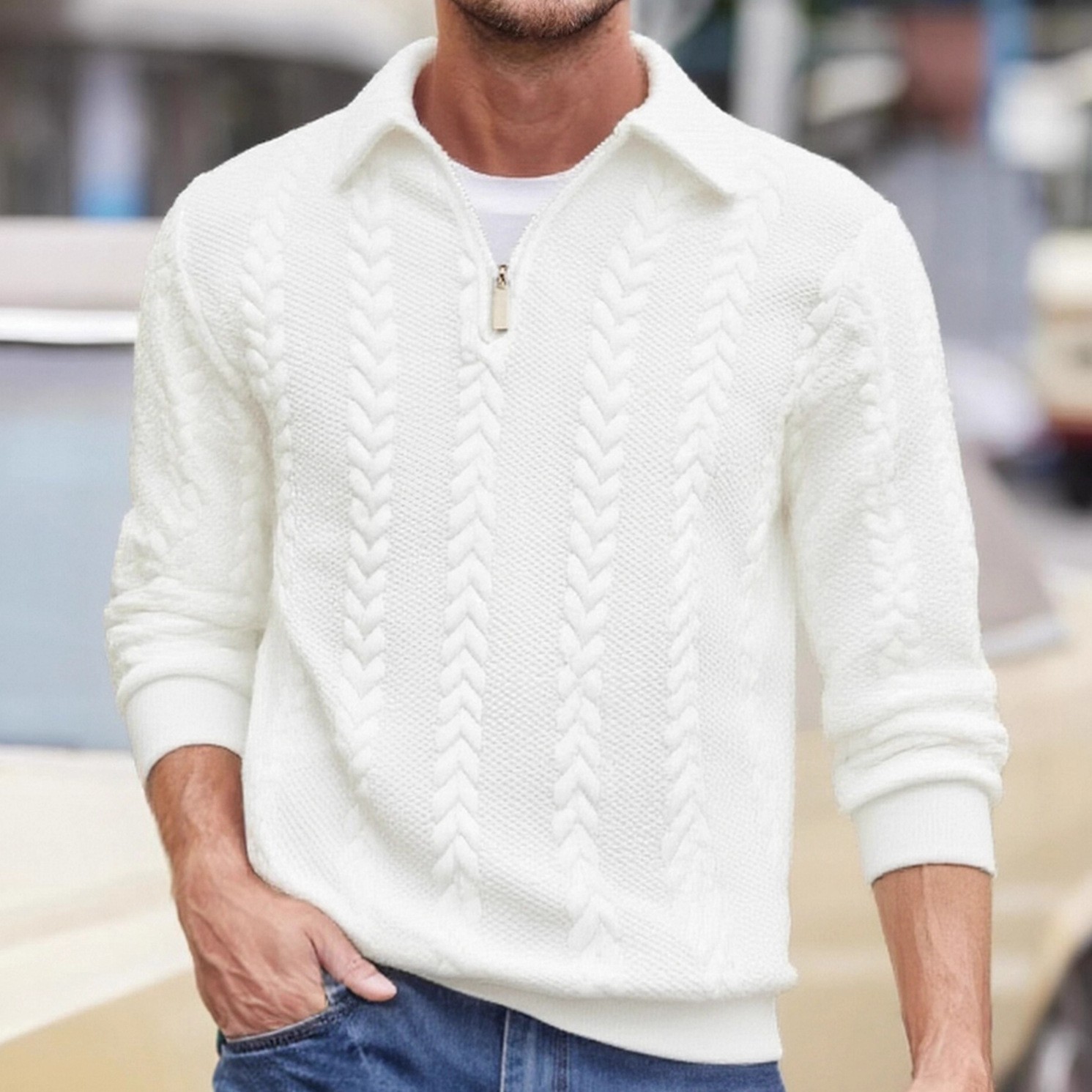 Men's Sweater Man Jacquard Lon - огляд і ціна Ribbed Knit Sweater