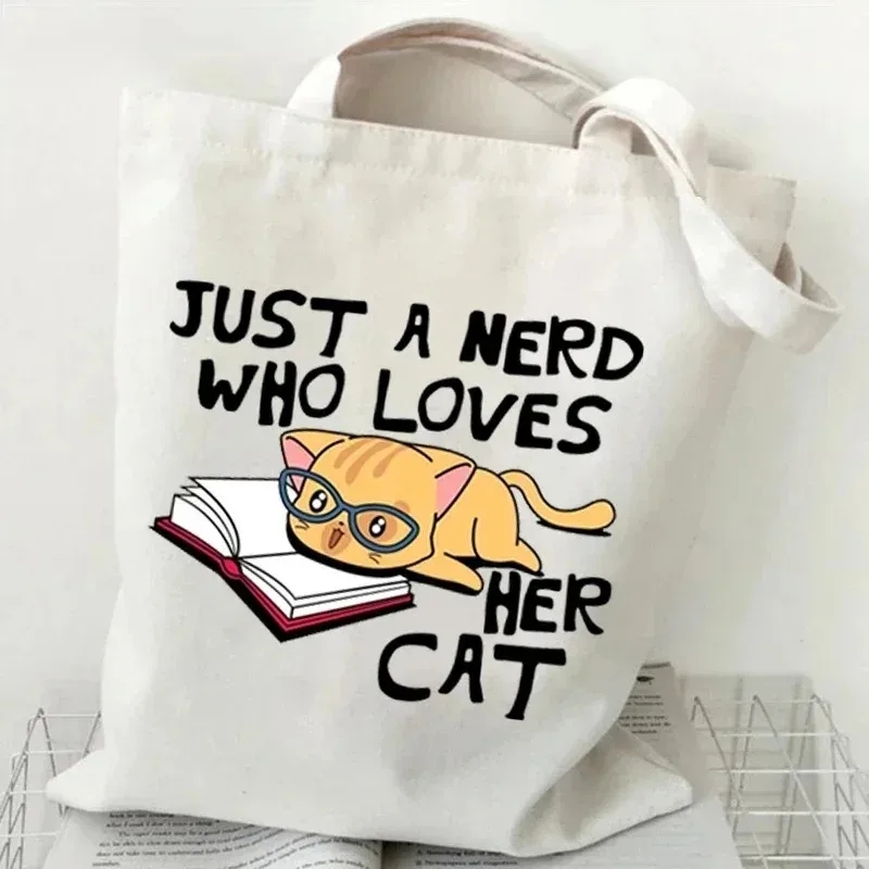 Cat and Book Canvas Handbag La - огляд і ціна Women Fashion Drawing