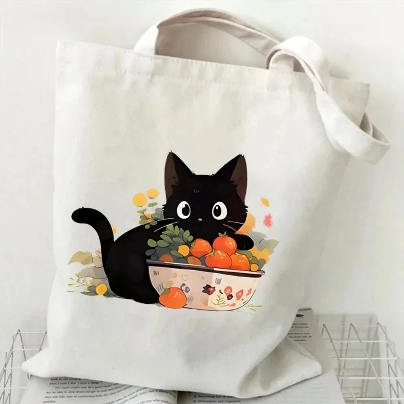 Cat and Book Canvas Handbag La - огляд і ціна Women Fashion Drawing