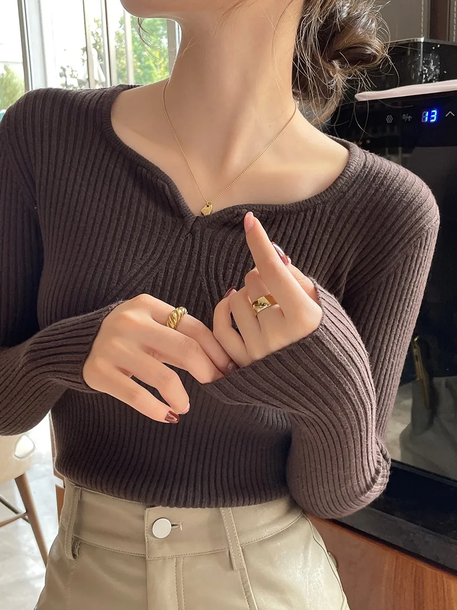 2026 Basic V-neck Chic  Autumn - огляд і ціна Ribbed Knit Sweater