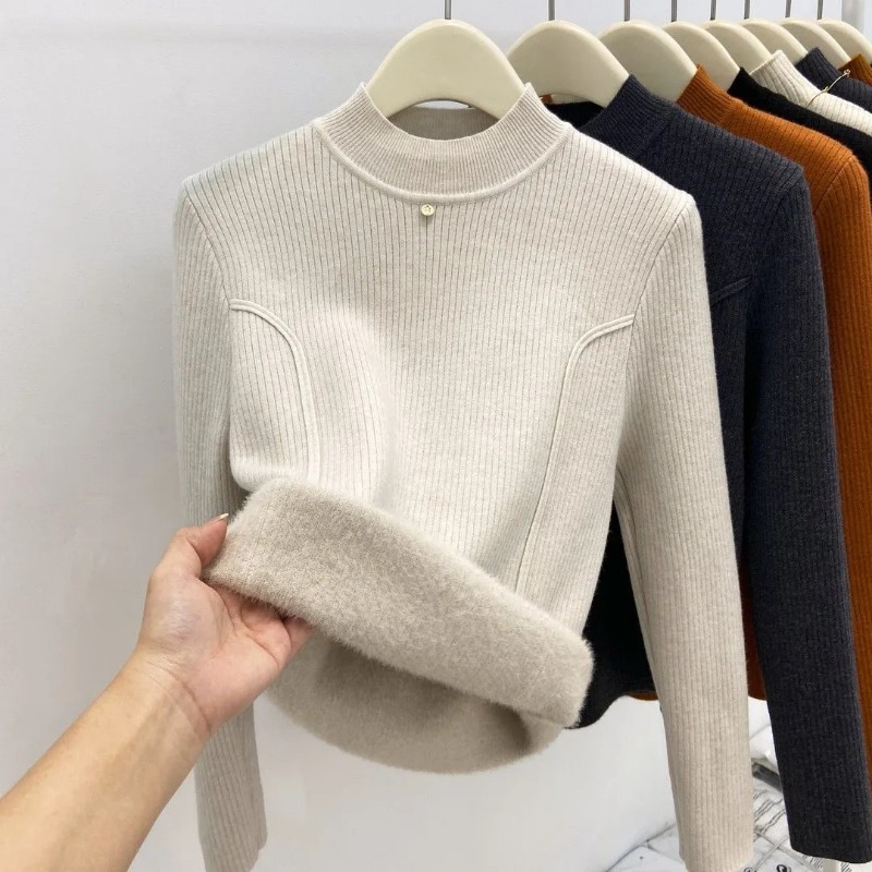 Women Fleece Lined Mock Neck K - огляд і ціна Ribbed Knit Sweater