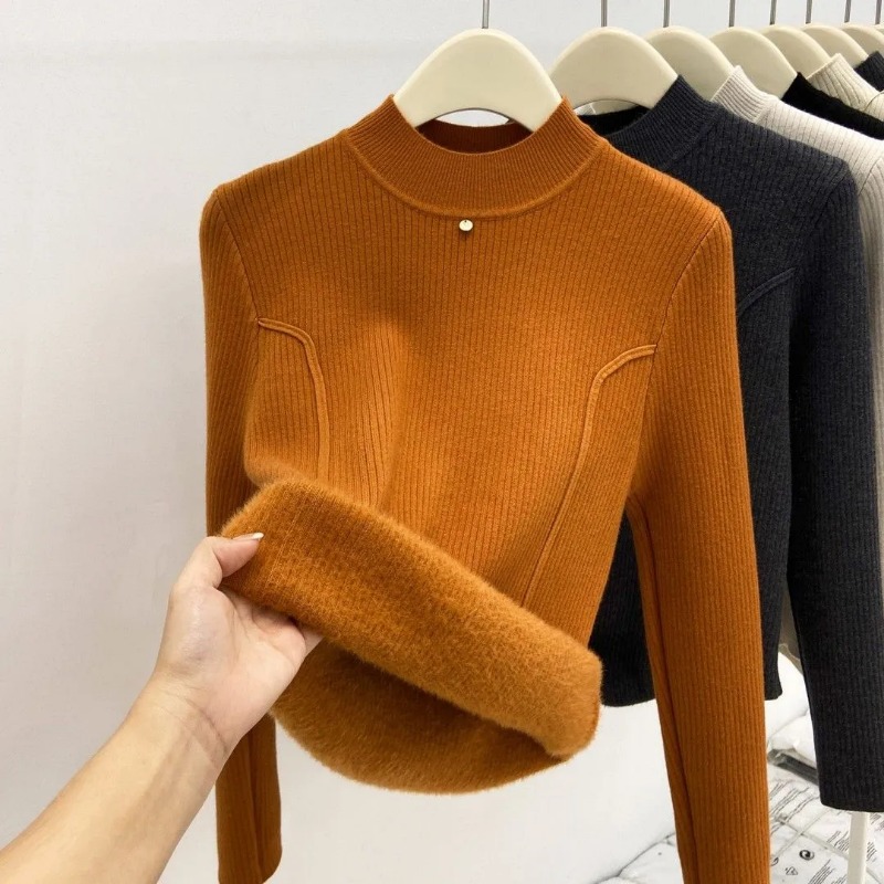 Women Fleece Lined Mock Neck K - огляд і ціна Ribbed Knit Sweater