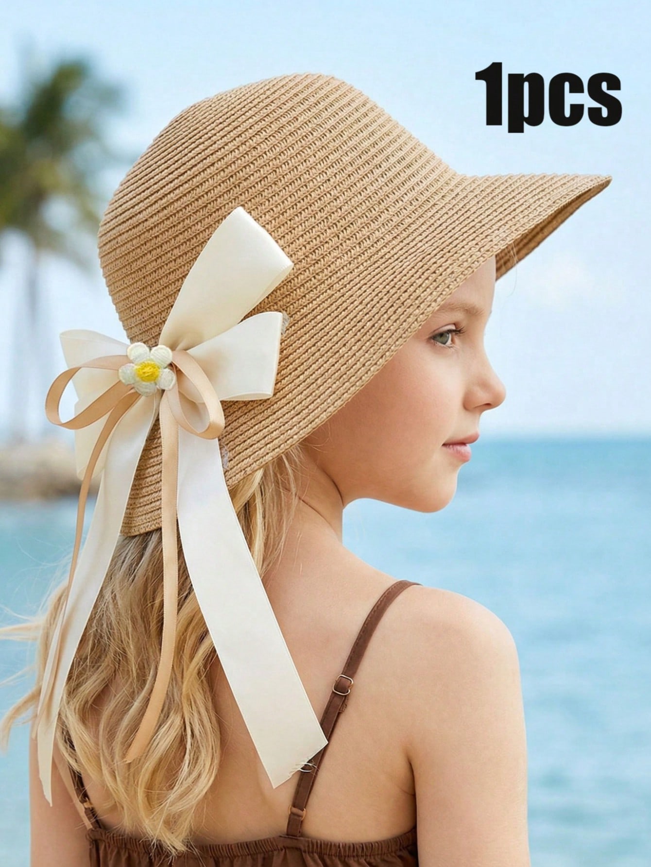 1Pc 3-8Y Girls Coffee Bow Stra - огляд і ціна Straw Hat Summer