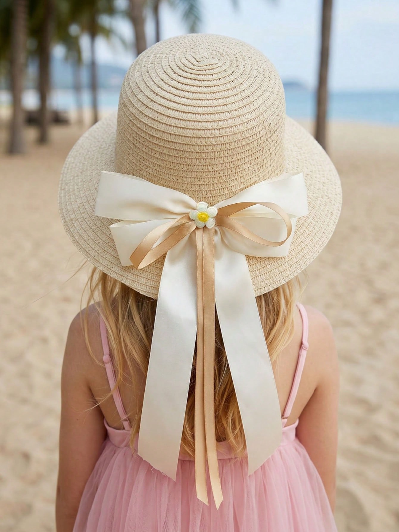 1Pc 3-8Y Girls Coffee Bow Stra - огляд і ціна Straw Hat Summer
