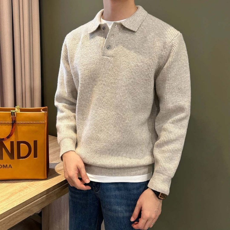 Men Lapel Collar Single Button - огляд і ціна Ribbed Knit Sweater